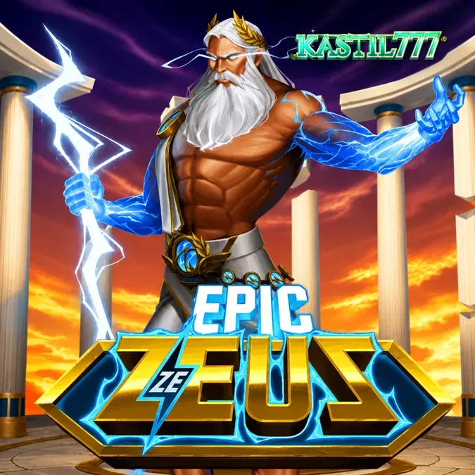 Tampilan visual grid permainan slot Epic Ze Zeus dengan elemen mitologi Yunani.